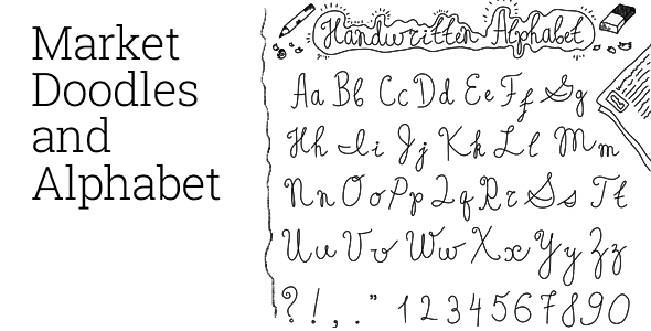 Handwritten Doodle Alphabet + Doodle Icons Pack