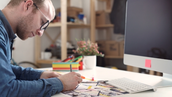 Stylish Architect Working On Blueprint alt