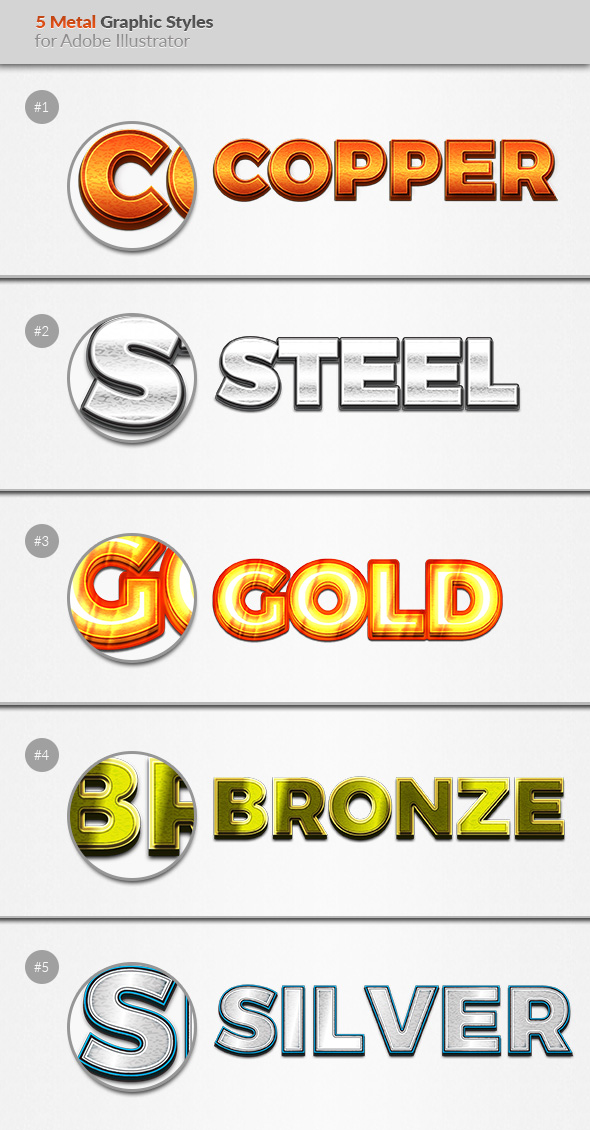 5 Metal Graphic Styles for Illustrator - Styles Illustrator