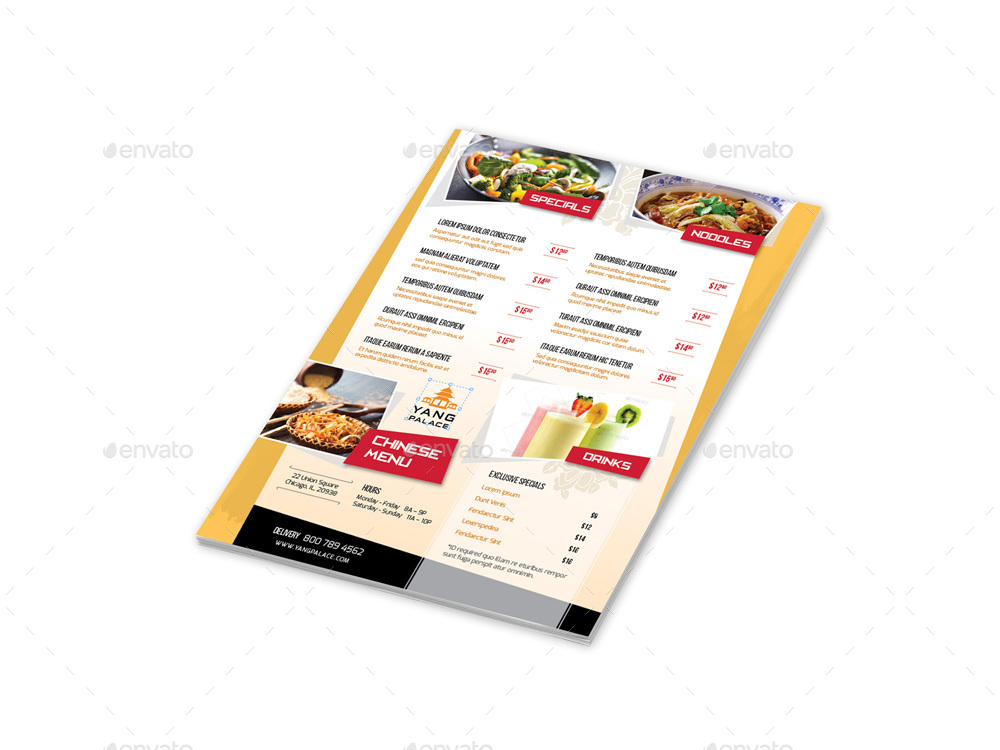 Chinese Restaurant Menu Flyers – 4 Options, Print Templates | GraphicRiver