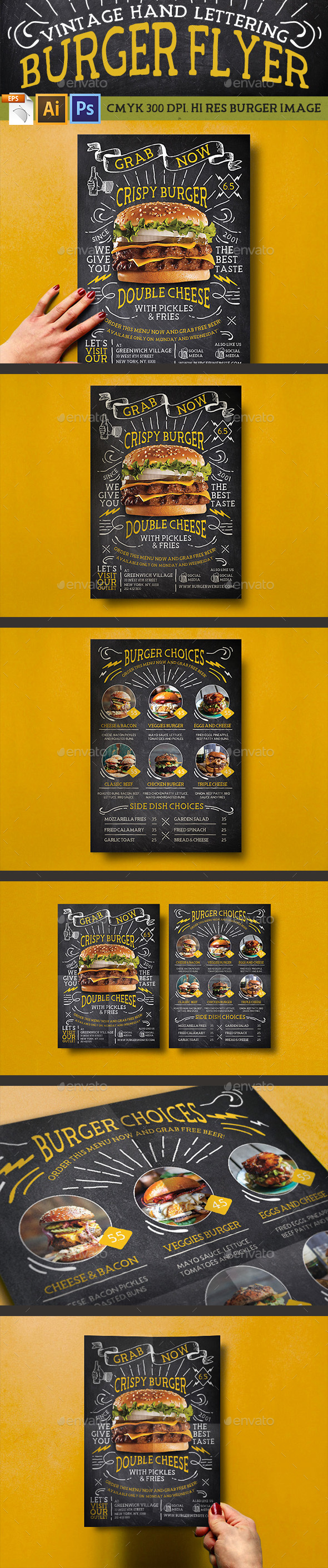 Vintage Hand Lettering Burger Flyer