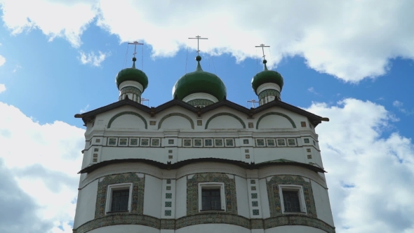 Orthodox Monastery With Domes With Crosses