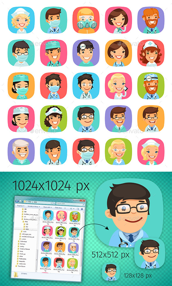 Doctors Cartoon Characters Icons Set - People Characters