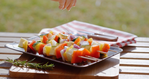 Vegetable Kabob On Plate  alt