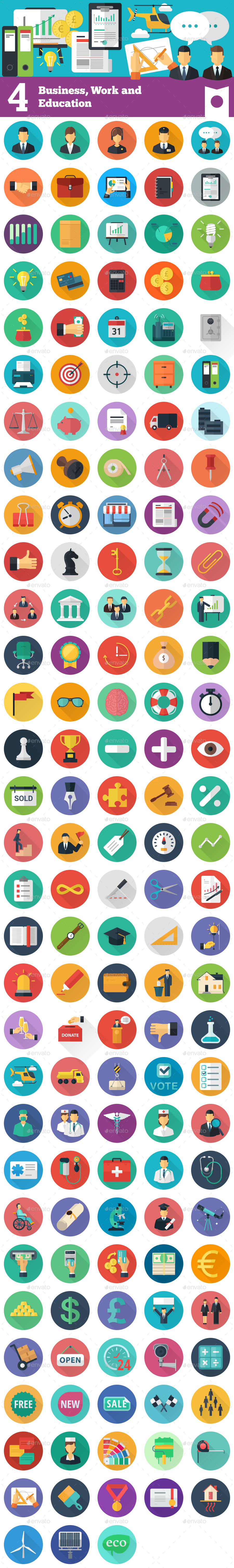 153x4 Icons For Business, Work And Education By Dix-design 