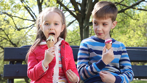 Children Licking an Ice Cream Cone