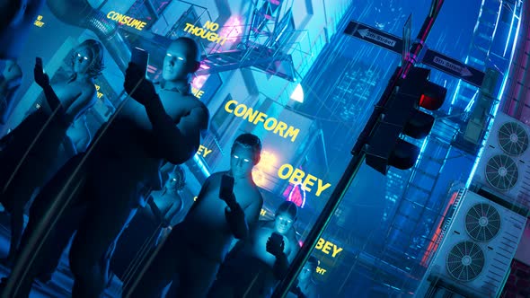 People hypnotized by their mobiles walk in the rain. Zombie walk.  Mind control alt