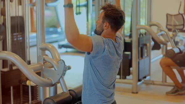 Fitness Workout Gym Weight Lifting Exercises.Multi-gym Workout.Chest Workout Pull Down Machine. alt