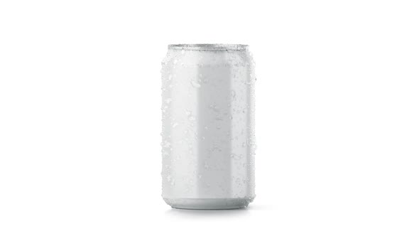 Blank cold aluminium beer can mockup with drops, 330 ml alt