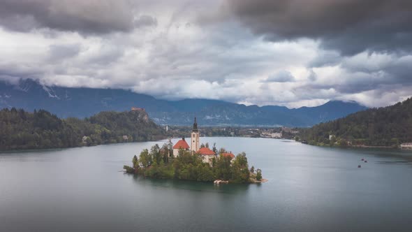 Time lapse of Lake Bled with famous Bled Island and Bled Castle