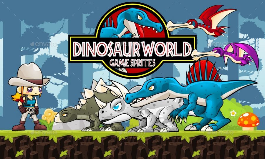 Dino World - Game Sprites by pzUH | GraphicRiver