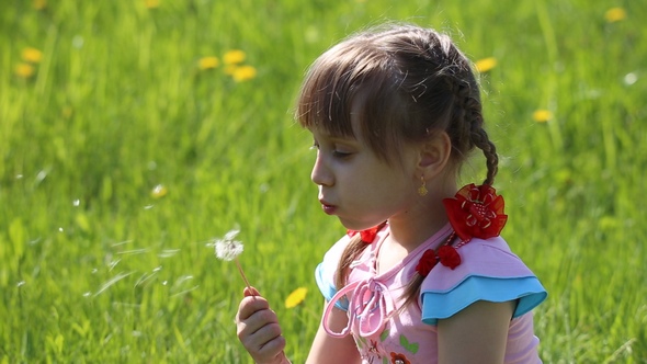 Girl Blowing on a Dandelion alt