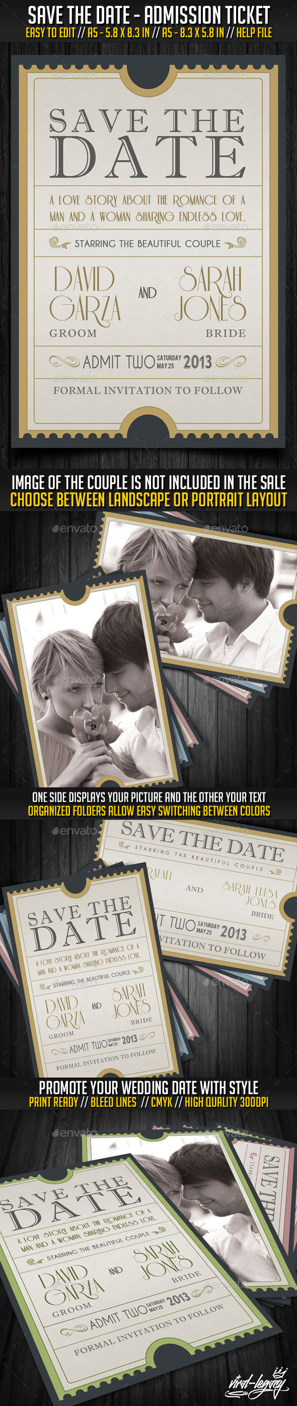 Save The Date - Admission Ticket - Cards & Invites Print Templates