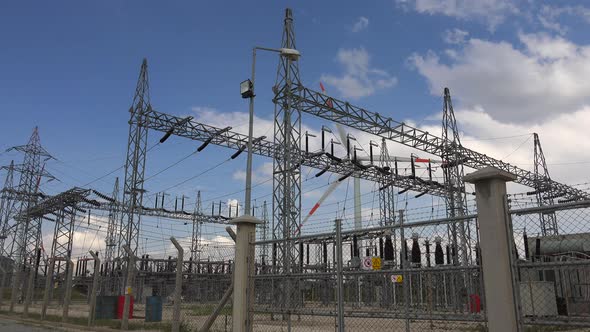 Transferring Electricity From Wind Power Energy To Electrical Substation Of Transforming Station alt