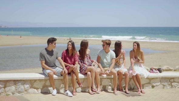 Group Of Young Students Relaxing At The Seaside alt