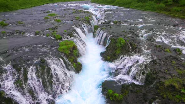 Drone Aerial View of Bruarfoss Waterfall in Brekkuskogur Iceland alt