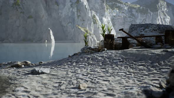 Wooden Barrels with Sea Fish at the Sand Beach alt