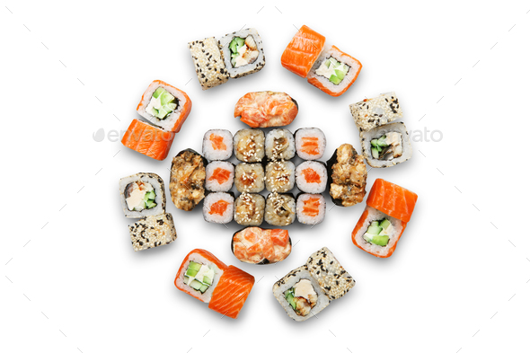 Set of sushi maki and rolls isolated. - Stock Photo - Images