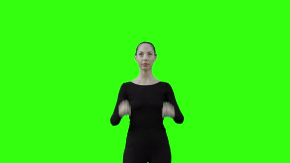 Woman with Her Fingers Painting Multiple Virtual Squares with Green Screen. alt