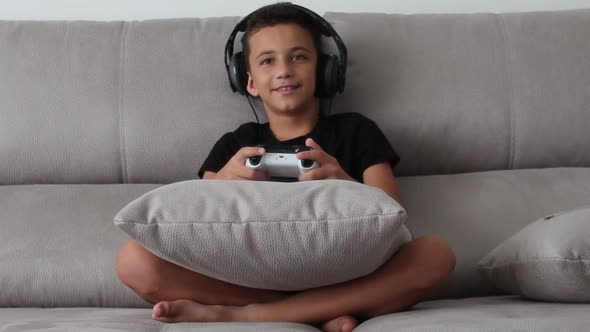 Boy Playing Game Joystick Video Online Game Console