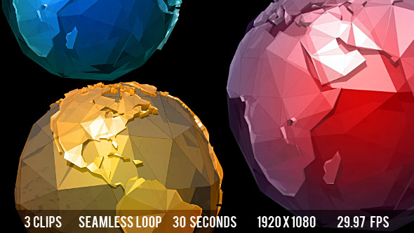 Glass Crystal Low Poly Planet Earth - 3 Colors