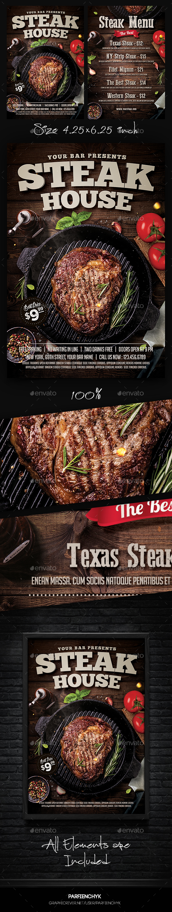 Steak Bar Menu Flyer Template