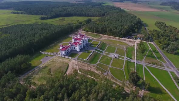 Kosava, Belarus. Aerial view of Kosava Castle. Puslowski Palace Castle.