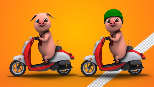 Funny Pink Pig Riding A Scooter (2-Pack)