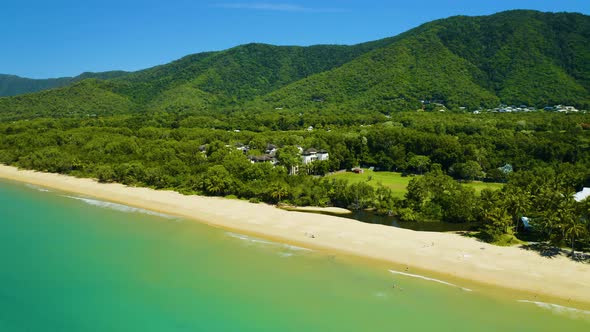 Aerial, Beautiful View On Palm Cove And Its Beach In Cairns In Queensland, Australia