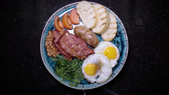 Fried Eggs with Bacon Toast and Vegetables