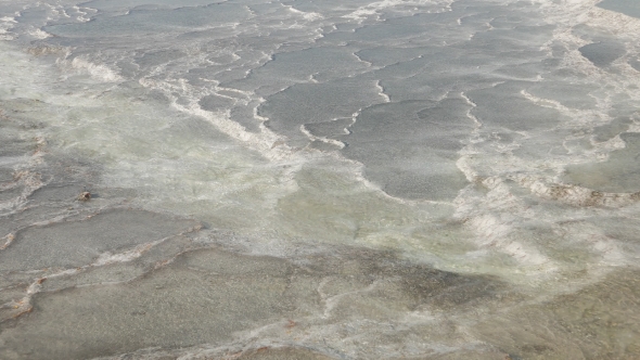 Water Flowing Over Calcium Travertines In Pamukkale, Turkey. 