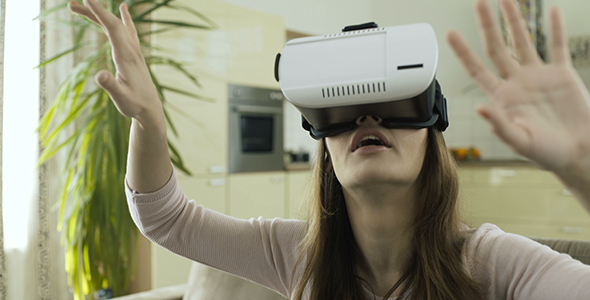 Girl Wearing Virtual Reality Glasses Headset