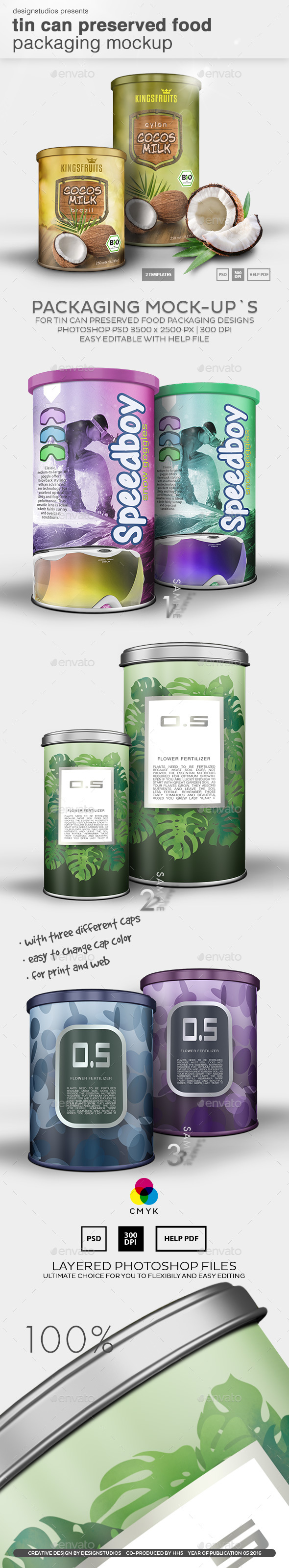 Tin Can Preserved Food Packaging Mock-Up - Product Mock-Ups Graphics