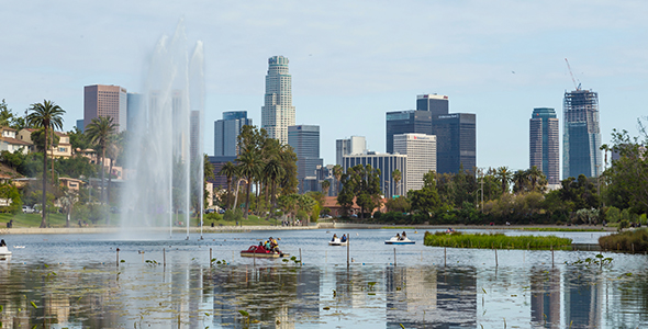 Los Angeles Skyline From Echo Park Close, Stock Footage 