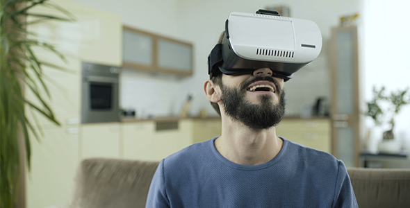 Man Explores Virtual Reality