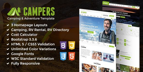 Campers - Camp Ground, Carvan & Adventure Site Template