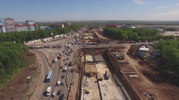Aerial Of Construction Of Road Junction In Samara