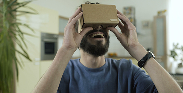 Man Using Cardboard VR Headset