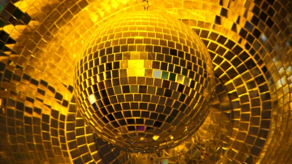 Golden Disco Mirror Ball Turning Around