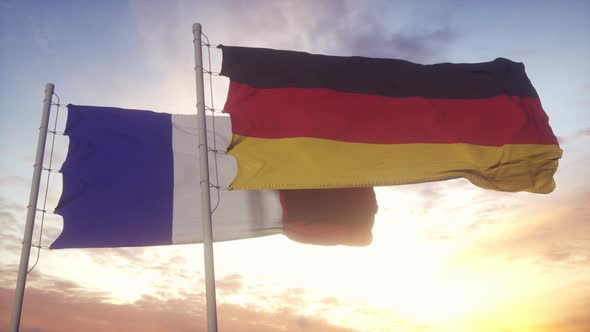 France and Germany Flag on Flagpole alt