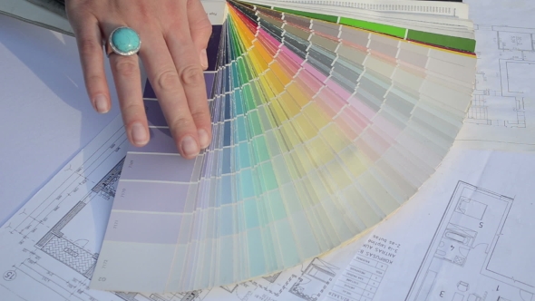 Woman Choose Tint Hue Color Scale Palette Flat House Plans