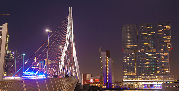 People walking on Modern Bridge at Night
