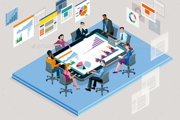 Office Meeting with a Big Tablet - Concepts Business