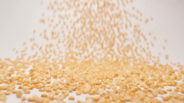 Stream Of Dried Yellow Peas Moving To A Camera