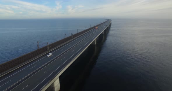 Oresund Bridge Aerial Footage Denmark 