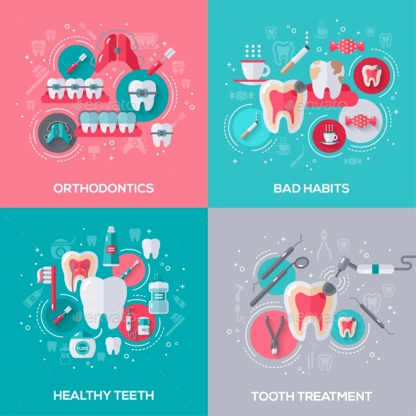 Dentistry Banners Set with Flat Icons - Health/Medicine Conceptual