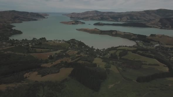 Lyttelton Harbour landscape aerial