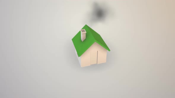 The green word 'Real estate' going through the opened doors of the small house. alt