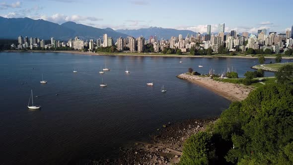 Stunning Landscape Of Downtown Skyline And English Bay Beach From Kitsilano Beach With Sailboats On alt