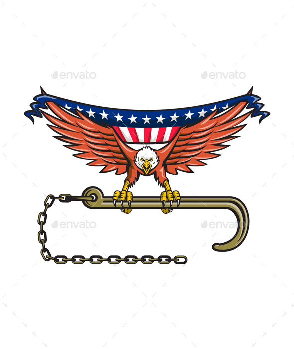 American Eagle Clutching Towing J Hook USA Flag, Vectors